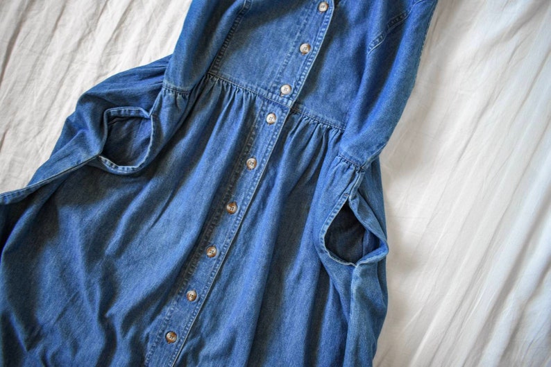 90s vintage medium dark wash denim jumper dress