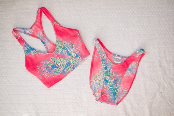 80s SUNSET BEACH PALMS vintage retro swimwear bik… - image 2