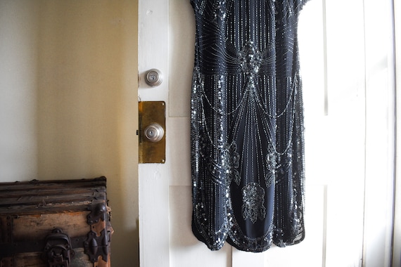 vintage Lord + Taylor bedazzled little black dres… - image 1