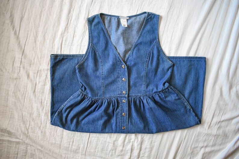 90s vintage medium dark wash denim jumper dress