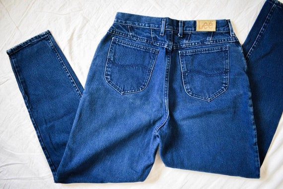 90s vintage indigo wash mom jeans | dark wash hig… - image 6