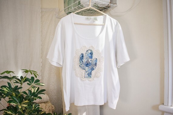 reworked vintage oversized cactus patchwork tee |… - image 1
