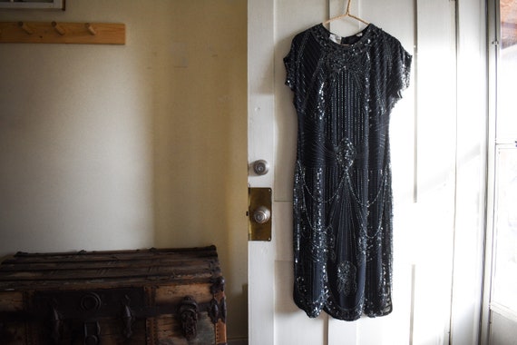 vintage Lord + Taylor bedazzled little black dres… - image 2