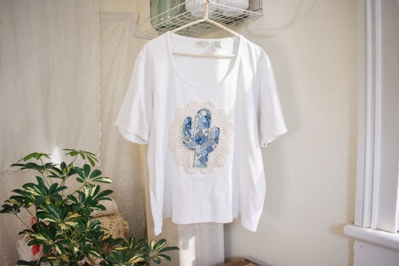 reworked vintage oversized cactus patchwork tee |… - image 2
