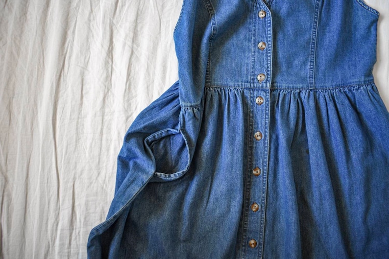 90s vintage medium dark wash denim jumper dress