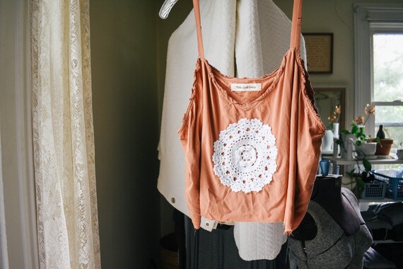 flower crochet doily + burnt orange crop top REWO… - image 4