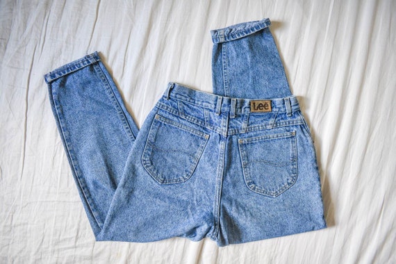80s 90s LEE Straight Leg Mom Jeans Size 2400 Short Vintage 1980s 1990s High Waist Dark Wash Denim