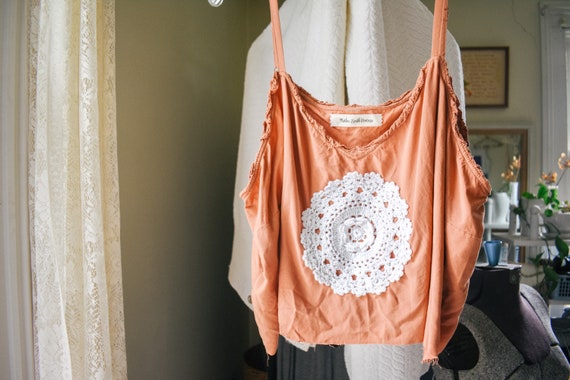 flower crochet doily + burnt orange crop top REWO… - image 2