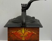 Vintage Folk Art Hand Painted wood and cast iron coffee grinder