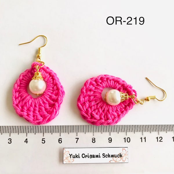 Crocheted Tokyo-Japan style earrings a gift for every occasion, unique handmade with .By Japanese artist.