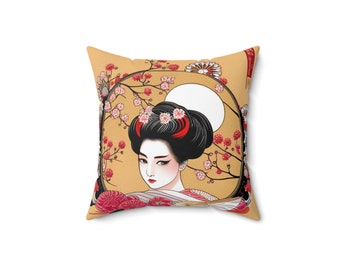 Exklusives Geisha-Design: Stilvolles Spun-Polyester Quadrat-Kissen – Ihr Eintritt in die Eleganz Japans