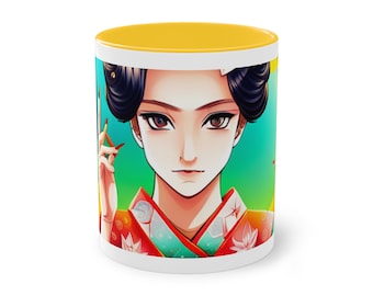 The Perfect Geisha Japan Gift Two-Tone Coffee Mug, 11oz The combination of Japanese art and Bavarian quality