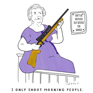 I Only Shoot Morning People, Woman with a gun, Women's Rights, Feminist Humor, Self Defense, Original Digital Illustration, Feminist Art,