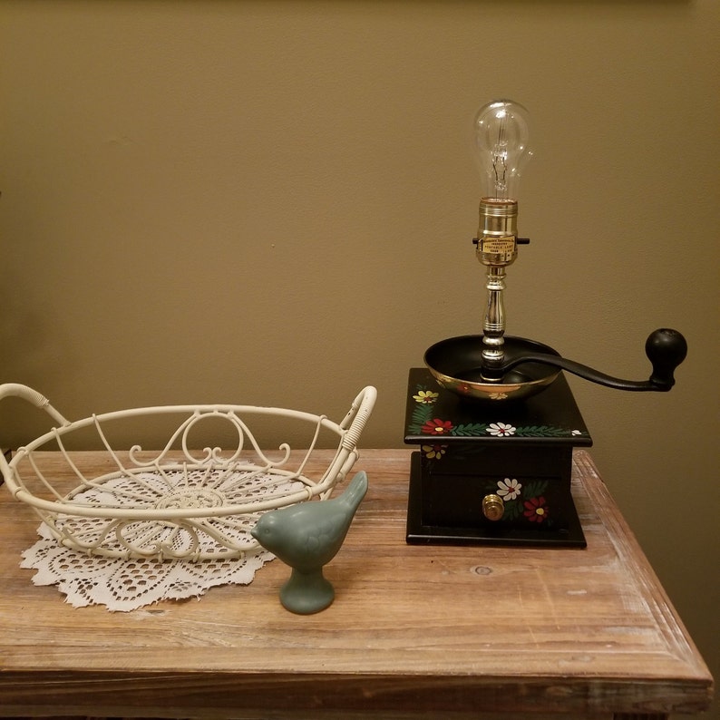 Vintage Coffee Grinder Wood Table Lamp Vintage Coffee Grinder Wood Table Lamp