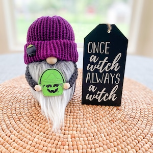 Witch Trick or Treat Gnome, Halloween Gnome, Fall Gnome, Gnome Decor, Pumpkin Decor, Halloween Decor, Spooky Decor, Tiered Tray Knit Gnome