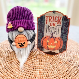 Pumpkin Trick or Treat Gnome, Halloween Gnome, Fall Gnome, Gnome Decor, Pumpkin Decor, Halloween Decor, Spooky Decor, Tiered Tray Knit Gnome