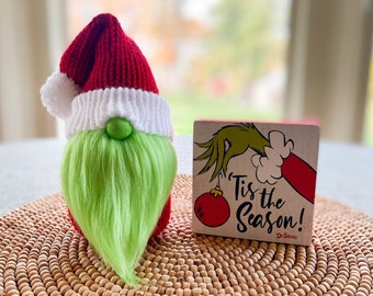 Green Santa Gnome, Christmas Gnome, Holiday Gnome, Winter Gnome, Gnome Decor, Tiered Tray Decor, Knit Gnome, Christmas Decor, Holiday Decor