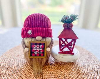 Joy to the World Gnome, Christmas Gnome, Plaid Gnome, Winter Gnome, Gnome Decor, Holiday Gnome, Holiday Decor, Christmas Decor, Plaid Decor
