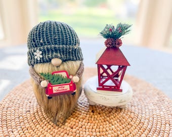 Red Truck Gnome, Nature Gnome, Holiday Gnome, Winter Gnome, Gnome Decor, Tiered Tray Decor, Knit Gnome, Christmas Gnome, Holiday Decor
