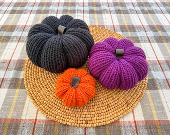 Halloween Pumpkin Set, Halloween Home Decor, Spooky Yarn Pumpkin, Halloween Knit Table Decoration, Pumpkin Decor, Blank, Purple, Orange