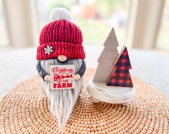 Christmas on the Farm Gnome, Merry Christmas Gnome, Winter Gnome, Gnome Decor, Knit Gnome, Christmas Gnome, Holiday Decor, Farm Gnome
