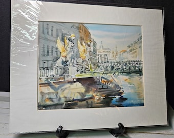 Vintage Original Watercolor of Griboedov Canal in Russia Signed 11" x 14" with Mat - Unframed