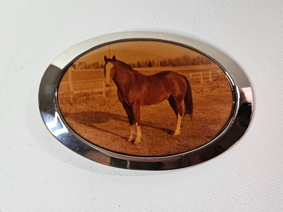 Vintage Horse Picture Belt Buckle - image 1