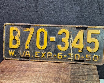 Vintage 1950's West Virginia License Plate