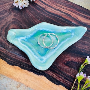 Small Triangular Turquoise Jewelry Dish - Handmade Porcelain Ring Holder