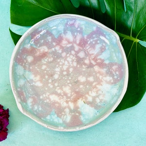 Baby Pink and Blue Handmade Ceramic Shallow Serving Bowl - Pasta Dish - Clay Dinnerware