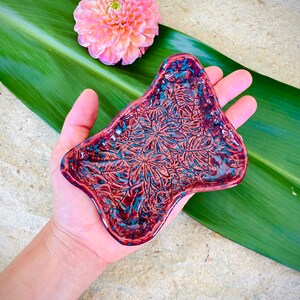 Handmade Ceramic Purple Tropical Leaf Textured Jewelry Dish
