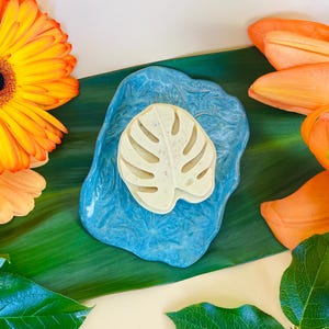 Blue Lake Bathroom Soap or Kitchen Sponge Dish with Drain Holes - Handmade Ceramic Pottery