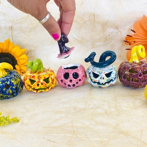 One Ceramic Carved Pumpkin - Handmade Clay Jack O Lanterns - Halloween Decor