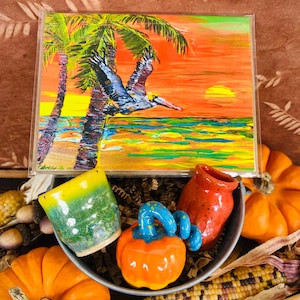 Fall Art Gift Package - Seasonal Pack of Four Pottery Handmade Items for Gifting
