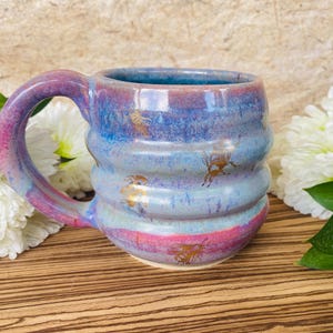 Golden Bee Mug - Purple Handmade Ceramic Coffee Cup with Bee Decals