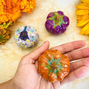 One 2 Inch Handmade Ceramic Fully Glazed Colorful Pumpkins - Fall Pottery Decor - Autumn Season