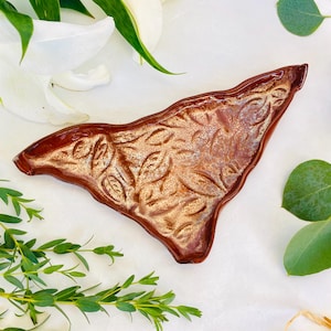 Handmade Red Clay Triangular Autumn Leaves Dish - Red Speckled Glaze with Tiny Crystals