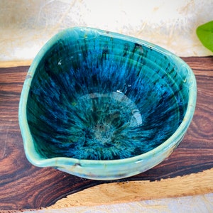 Small Triangular Rim Handmade Porcelain Blue and Green Bowl