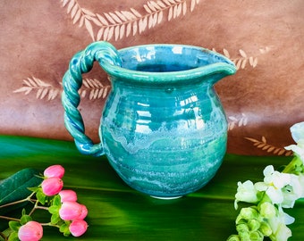 Small Handmade Ceramic Turquoise Pitcher