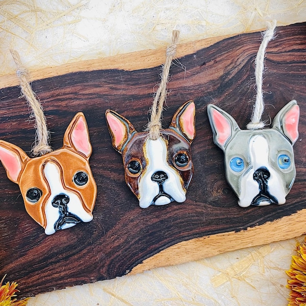 Handmade Ceramic Boston Terrier Dog Ornament - Boston Terrier Gift