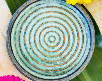 Handmade Ceramic Turquoise Raindrop Plate - Functional Pottery Dish
