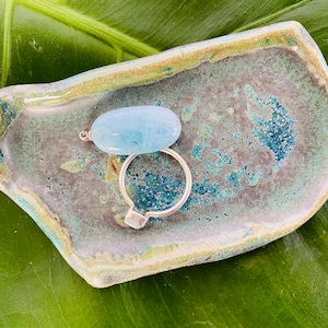 Handmade Turquoise Ceramic Ring Dish - Teal Clay Jewelry Tray