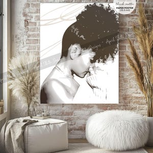 Black Woman Silhouette Matte Poster - Black Female Portrait Illustration Wall Art - Ethnic Natural Afro Curly Hair Brown Girl Gift Print