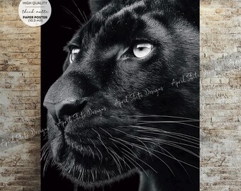 Black Panther Portrait Wall Art, Wildlife Animal Poster, Safari Decor, Modern Big Cat Print Wall Art (HQ Thick Paper Poster)