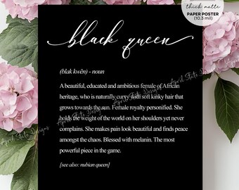 Black Queen Definition Art Poster Print, Melanin Typography Wall Art (HQ Thick Paper Poster)