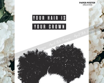 Natural Hair Art Poster, Black Woman Your Hair Is Your Crown Wall Art (HQ Thick Paper Poster)