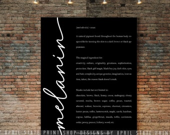 Melanin Definition Poster, Definition Print, Cursive, Wall Decor, Black Wall Art, African American, Positive Shades of Melanin, Modern Decor