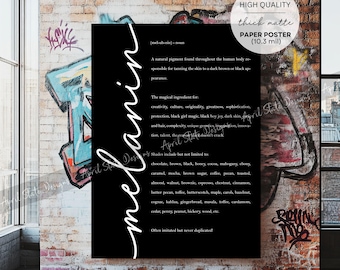 Melanin Definition Cursive Matte Poster - African American Black Culture History Wall Art - Minimal Inspirational Empowerment Typography Art
