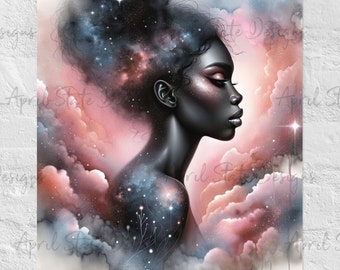 African American Woman Airbrush Illustration Poster Afro Hair Art, Black woman artwork, Inspirational, portrait, melanin, African girl