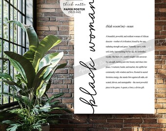 Black Woman Definition Art Poster – Feminine Cursive Typography Matte Print Wall Art (HQ Thick Paper Poster)